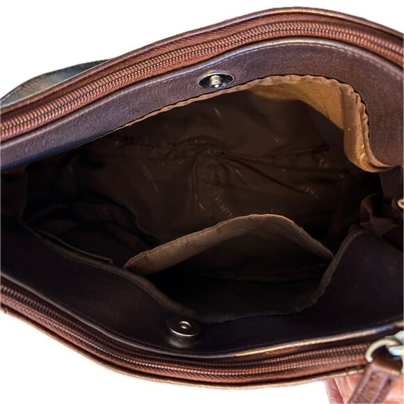 Aurielle Leather Crossbody Bag Satchel Dark Brown Silver Hardware VTG - Picture 8 of 9